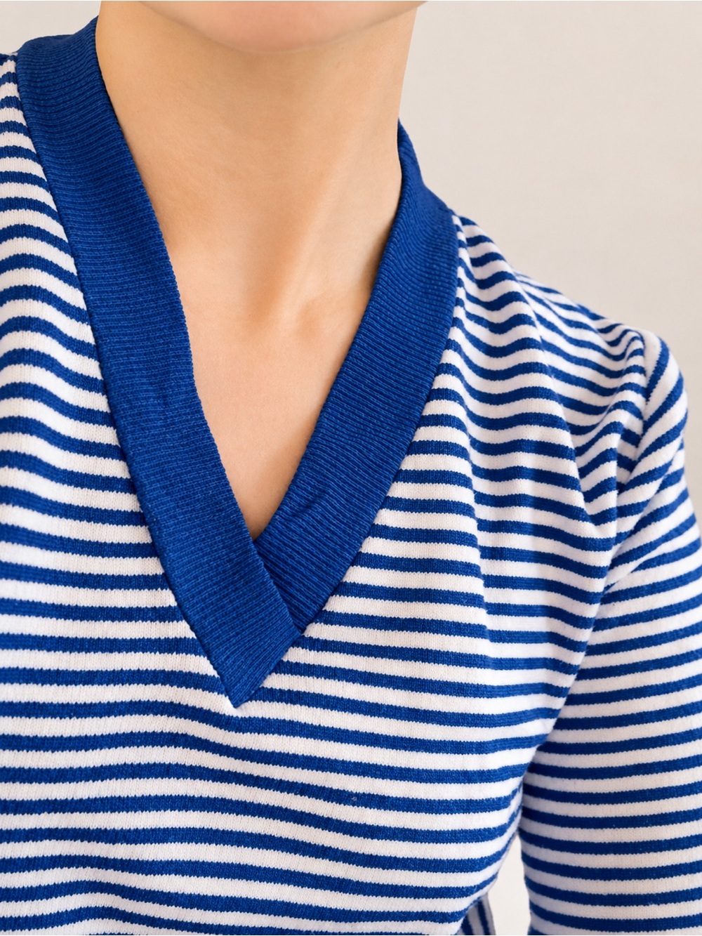 VTG Blue White Stripe V Neck Knit Pullover Sweater Jumper Academia Prep XS S M - Picture 6 of 16